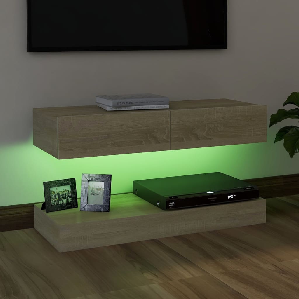 vidaXL Comodă TV cu lumini LED, stejar Sonoma, 90x35 cm