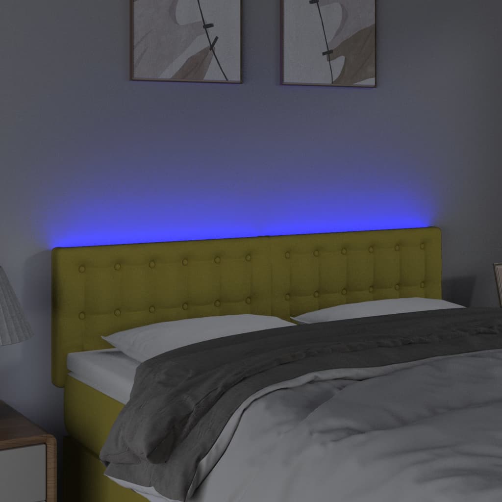 vidaXL Tăblie de pat cu LED, verde, 144x5x78/88 cm, textil