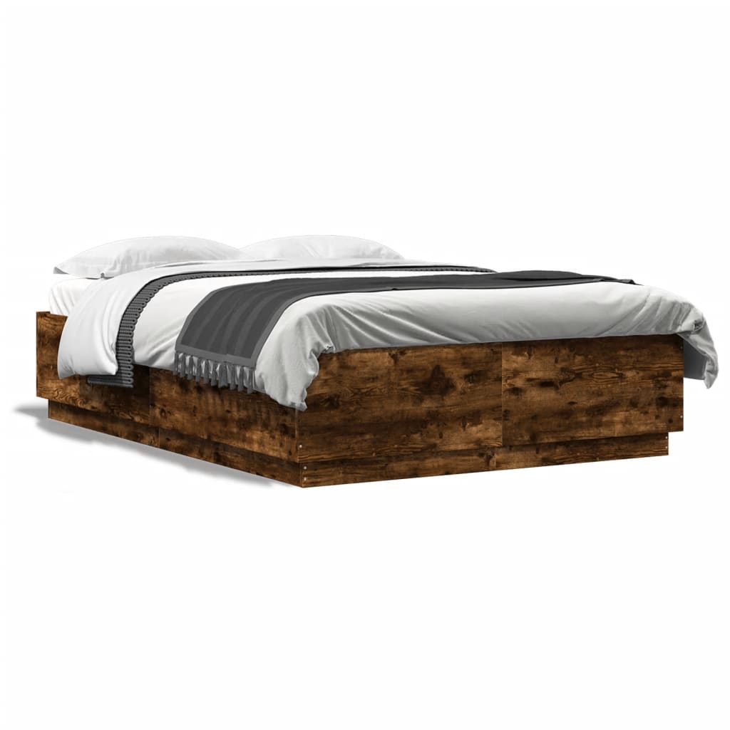vidaXL Cadru de pat cu LED stejar fumuriu 160x200cm lemn prelucrat