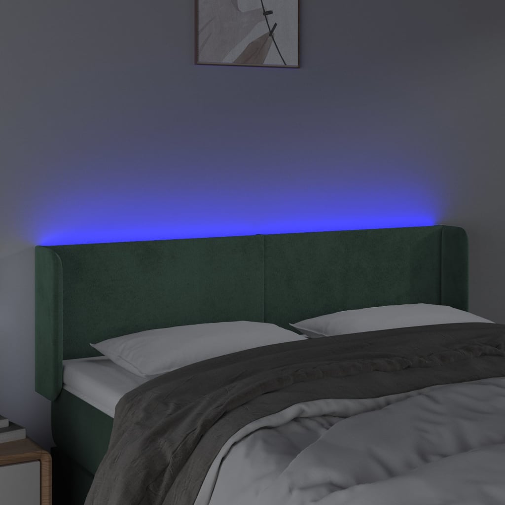 vidaXL Tăblie de pat cu LED, verde închis, 147x16x78/88 cm, catifea