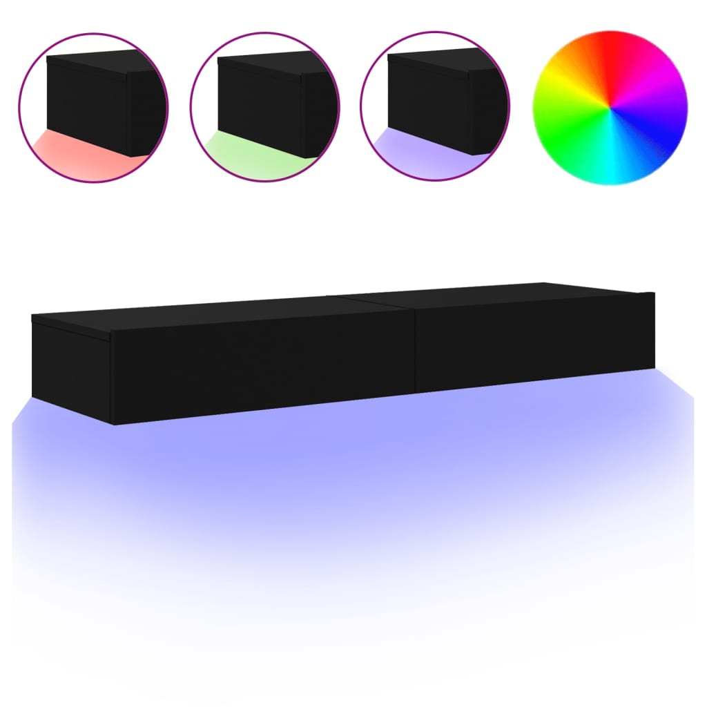vidaXL Dulapuri TV cu lumini LED, 2 buc., negru, 60x35x15,5 cm