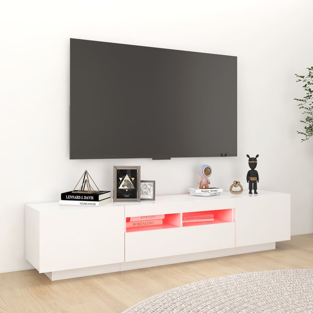 vidaXL Comodă TV cu lumini LED, alb, 180x35x40 cm