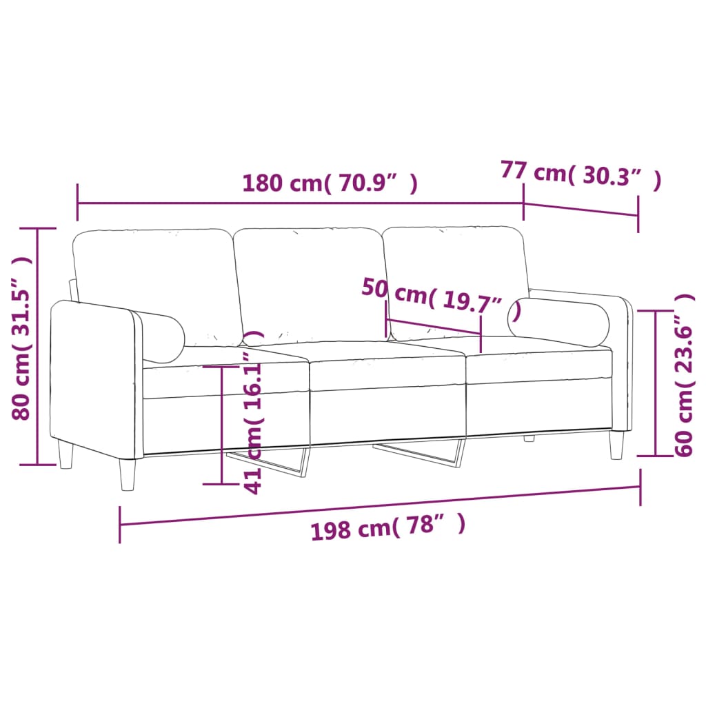 vidaXL Canapea cu 3 locuri cu perne&pernuțe gri deschis 180cm, catifea