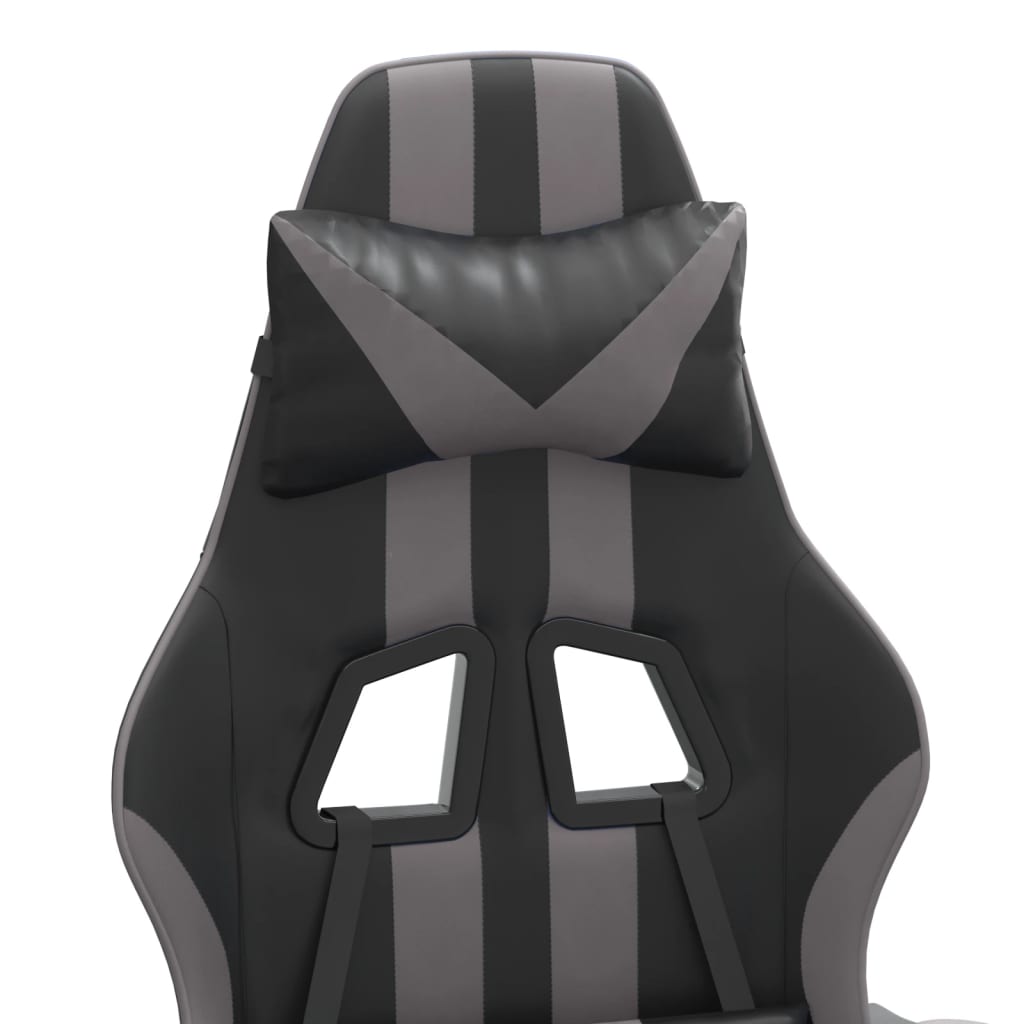 vidaXL Scaun de gaming pivotant/suport picioare negru/gri piele eco