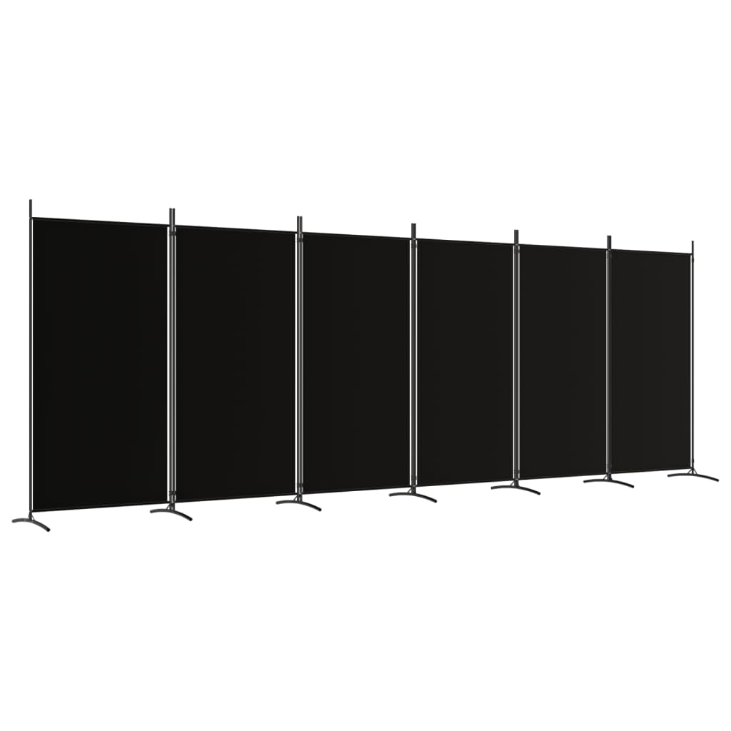 vidaXL Paravan de cameră cu 6 panouri, negru, 520x180 cm, textil