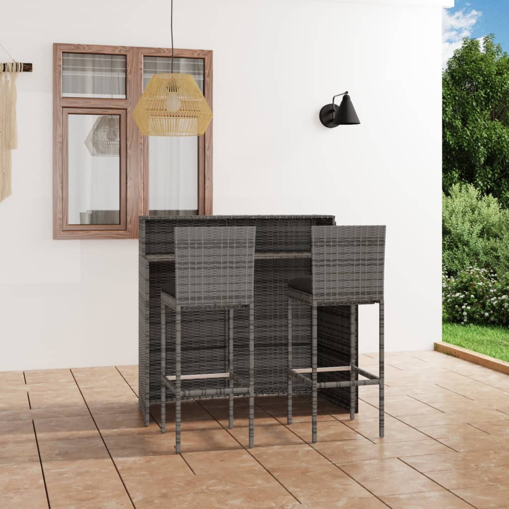 vidaXL Set mobilier de bar de grădină cu perne, 3 piese, gri