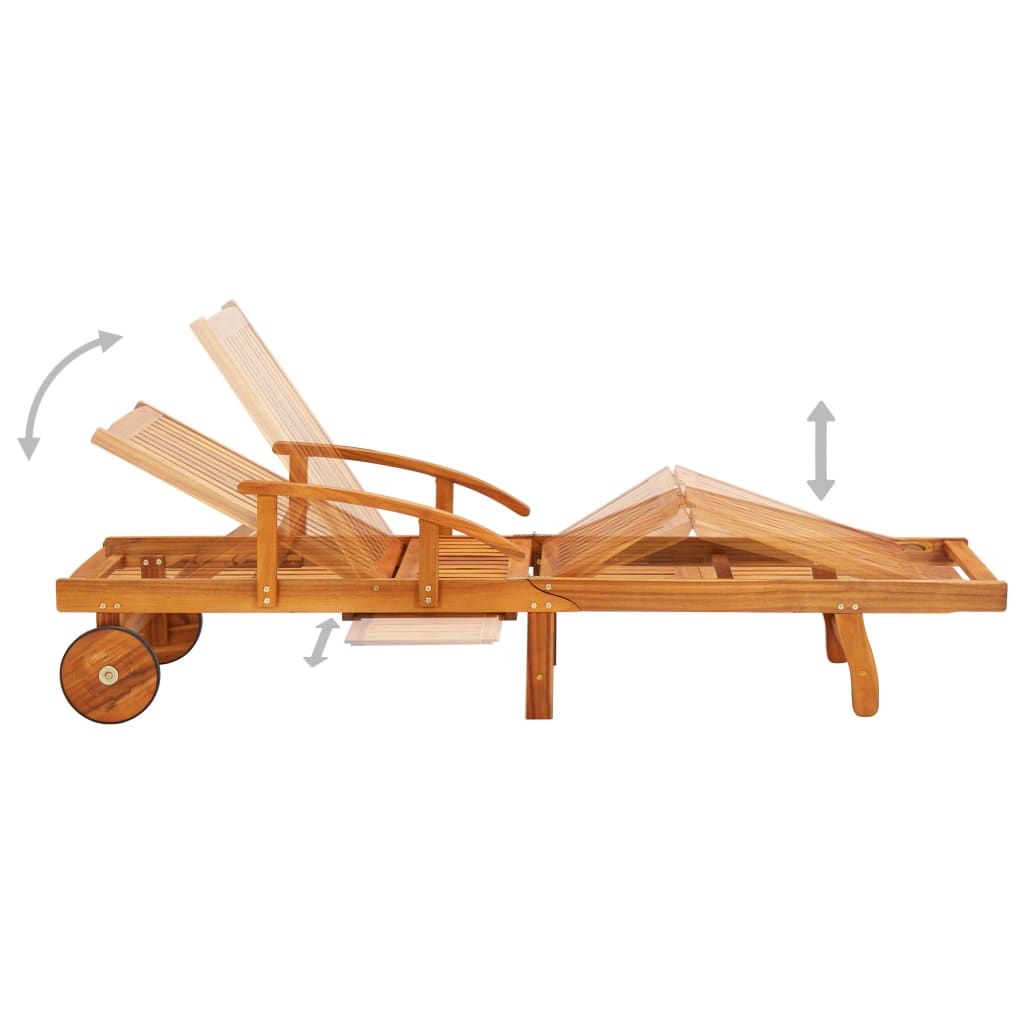 vidaXL Set șezlong, 2 piese, cu măsuță, lemn masiv de acacia