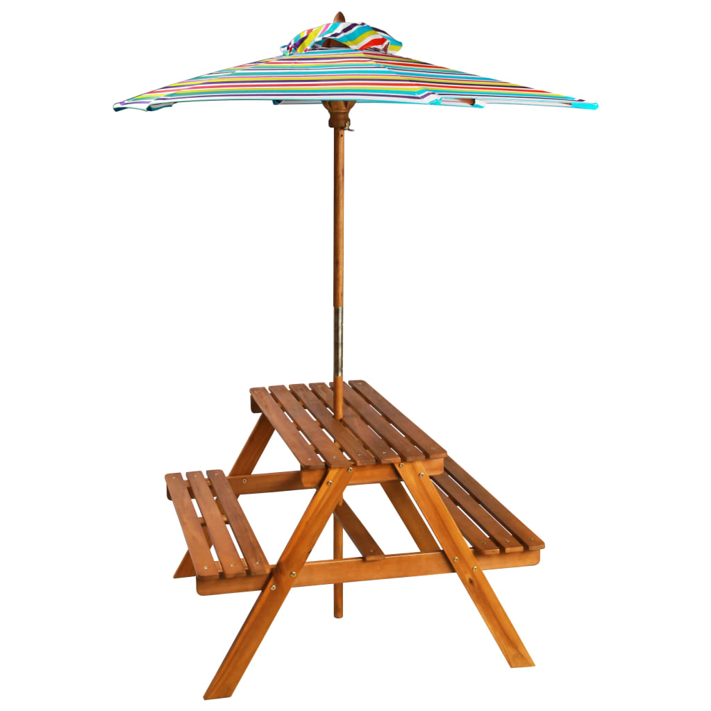 vidaXL Masă picnic pentru copii cu umbrelă, 79x90x60 cm, lemn acacia