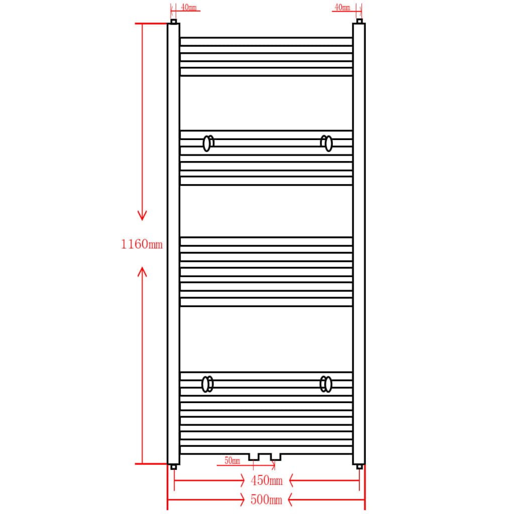 Radiator port-prosop încălzire centrală baie drept negru 500 x 1160 mm
