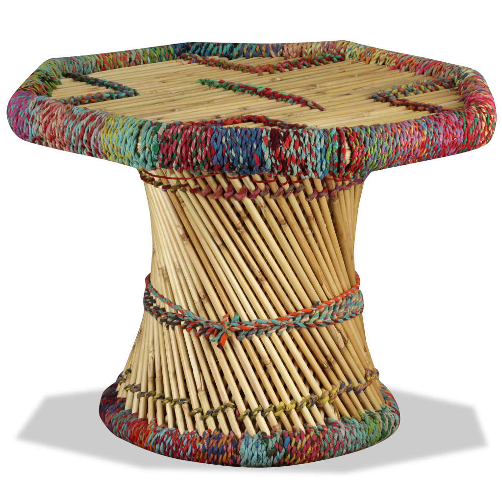 vidaXL Măsuță de cafea, bambus, cu detalii chindi, multicolor