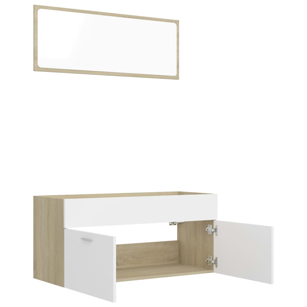 vidaXL Set mobilier baie, 2 piese, alb și stejar sonoma, PAL