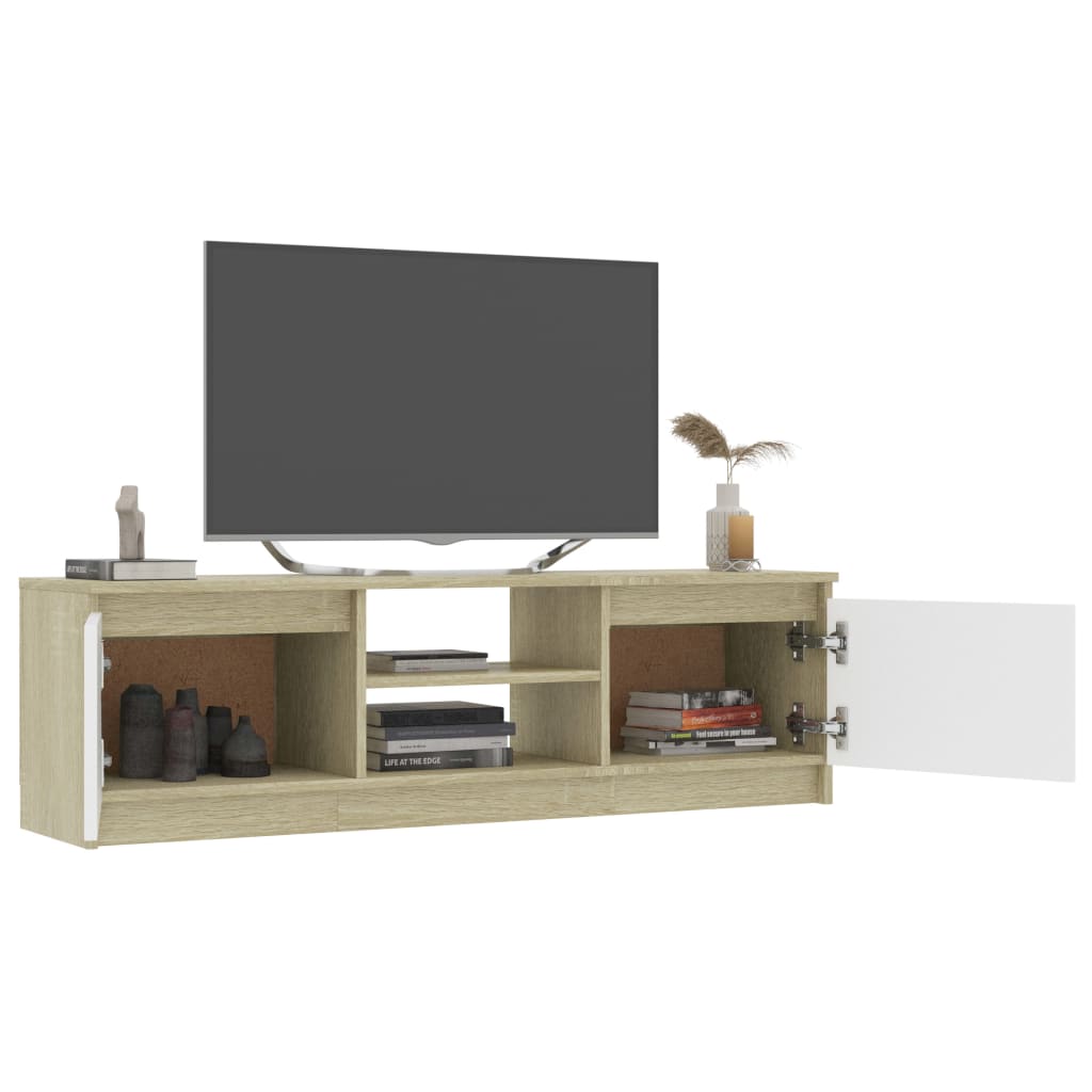 vidaXL Comodă TV, alb și stejar Sonoma, 120 x 30 x 35,5 cm, PAL