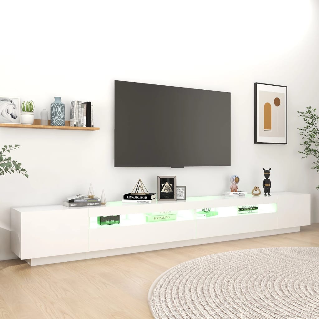 vidaXL Comodă TV cu lumini LED, alb, 300x35x40cm