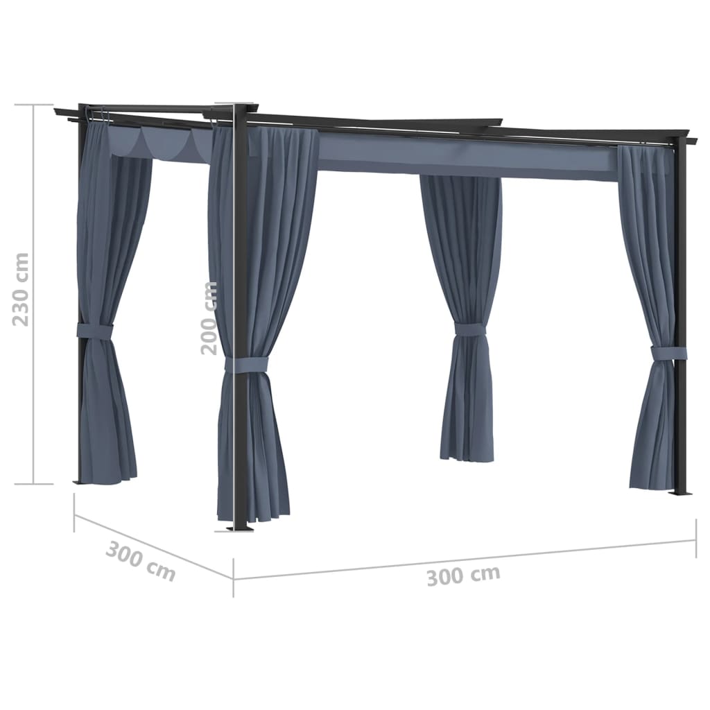 vidaXL Pavilion cu draperii, antracit, 3 x 3 m, oțel