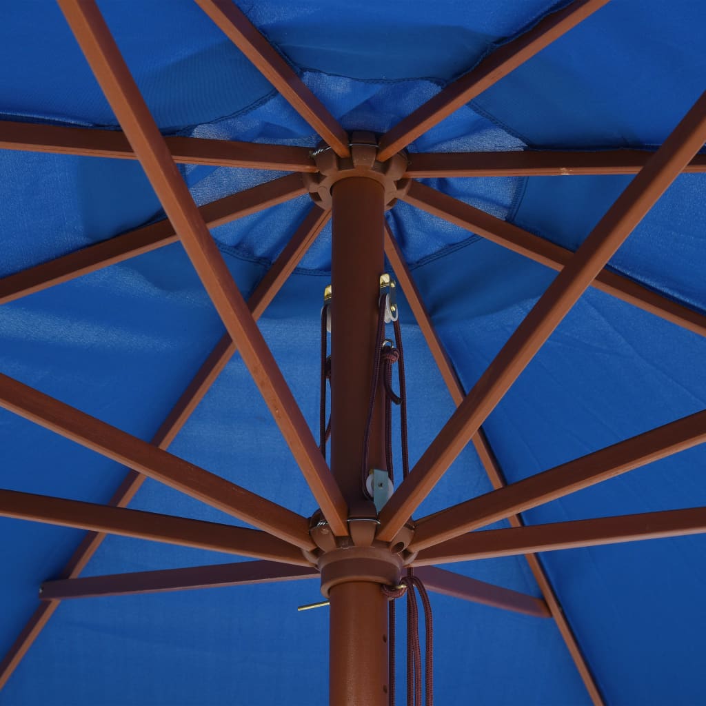 vidaXL Umbrelă de soare de exterior, stâlp din lemn, albastru, 350 cm