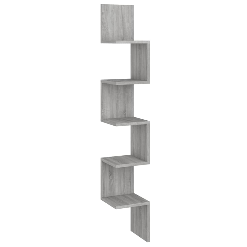 vidaXL Raft de perete de colț sonoma gri 20x20x127,5 cm lemn compozit