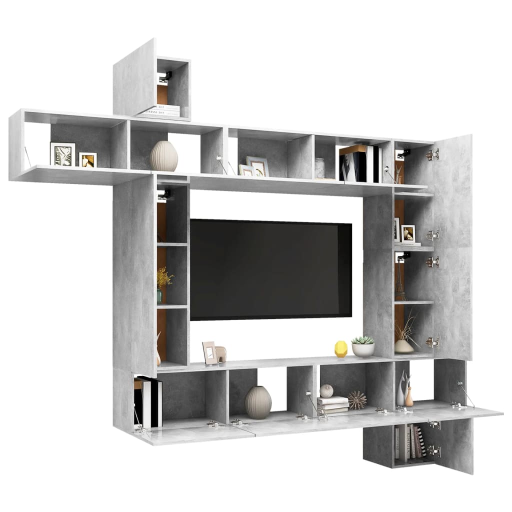 vidaXL Set de dulapuri TV, 9 piese, gri beton, lemn prelucrat