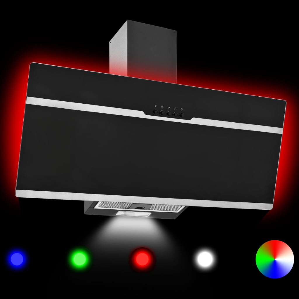 vidaXL Hotă RGB cu LED, 90 cm, oțel inoxidabil și sticlă securizată