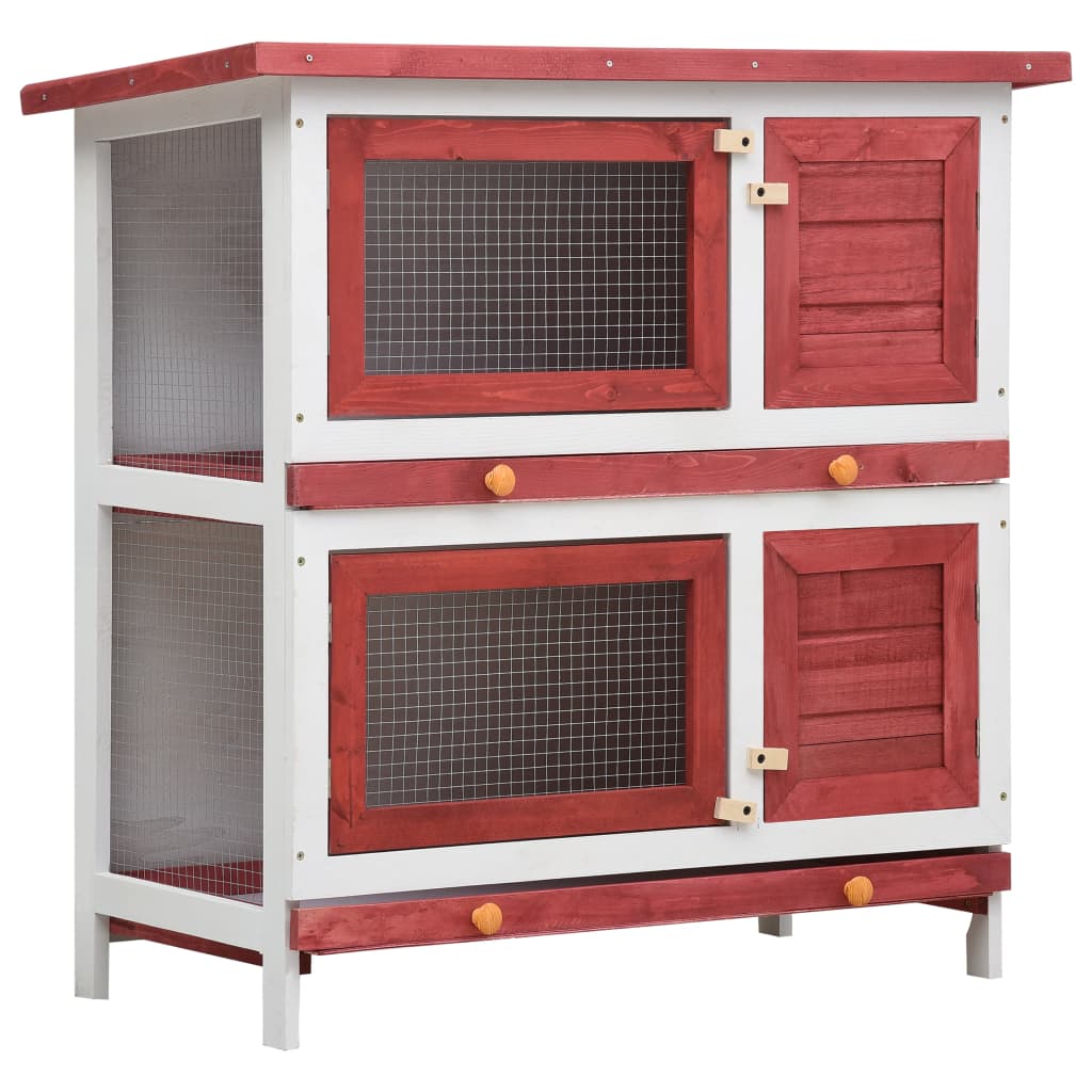 vidaXL Cușcă de iepuri pentru exterior, 4 uși, roșu, lemn
