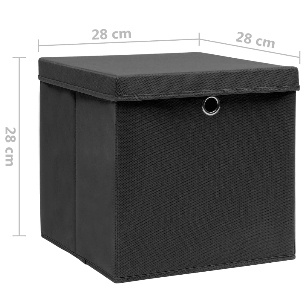 vidaXL Cutii depozitare cu capac, 4 buc., negru, 28x28x28 cm