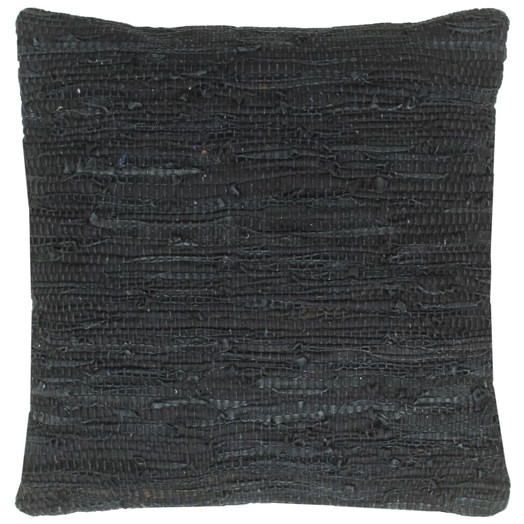 vidaXL Perne Chindi, 2 buc., negru, 45 x 45 cm, piele și bumbac