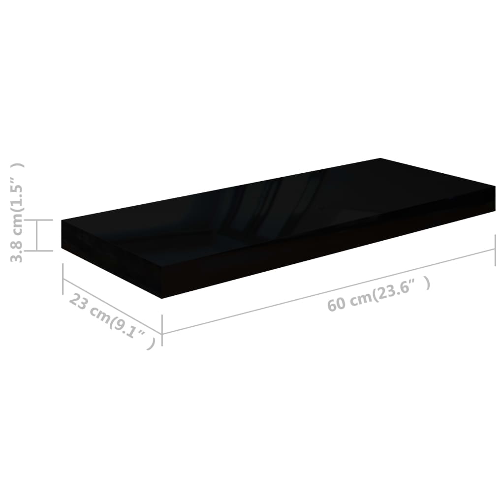 vidaXL Raft de perete suspendat negru extralucios, 60x23,5x3,8 cm, MDF