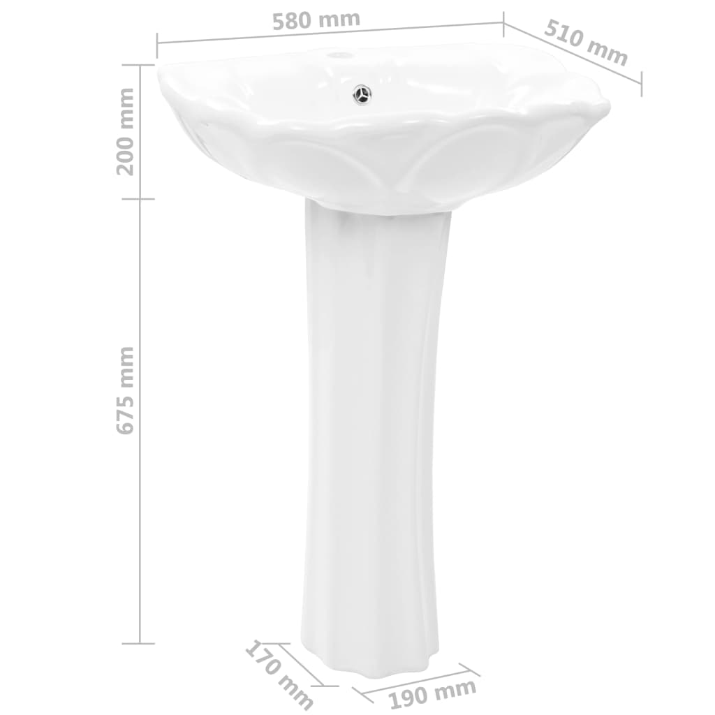 vidaXL Lavoar cu piedestal, alb, 580 x 510 x 200 mm, ceramică