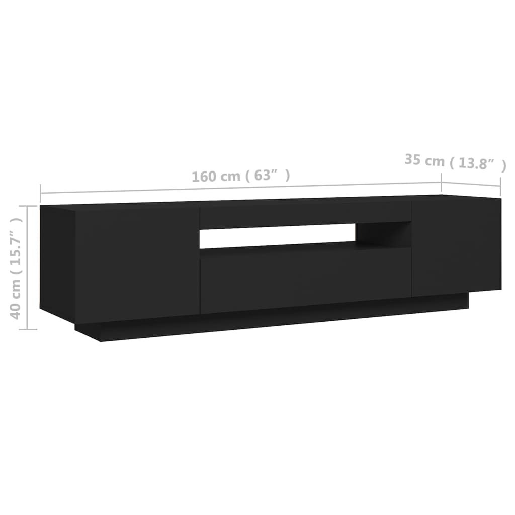 vidaXL Comodă TV cu lumini LED, negru, 160x35x40 cm