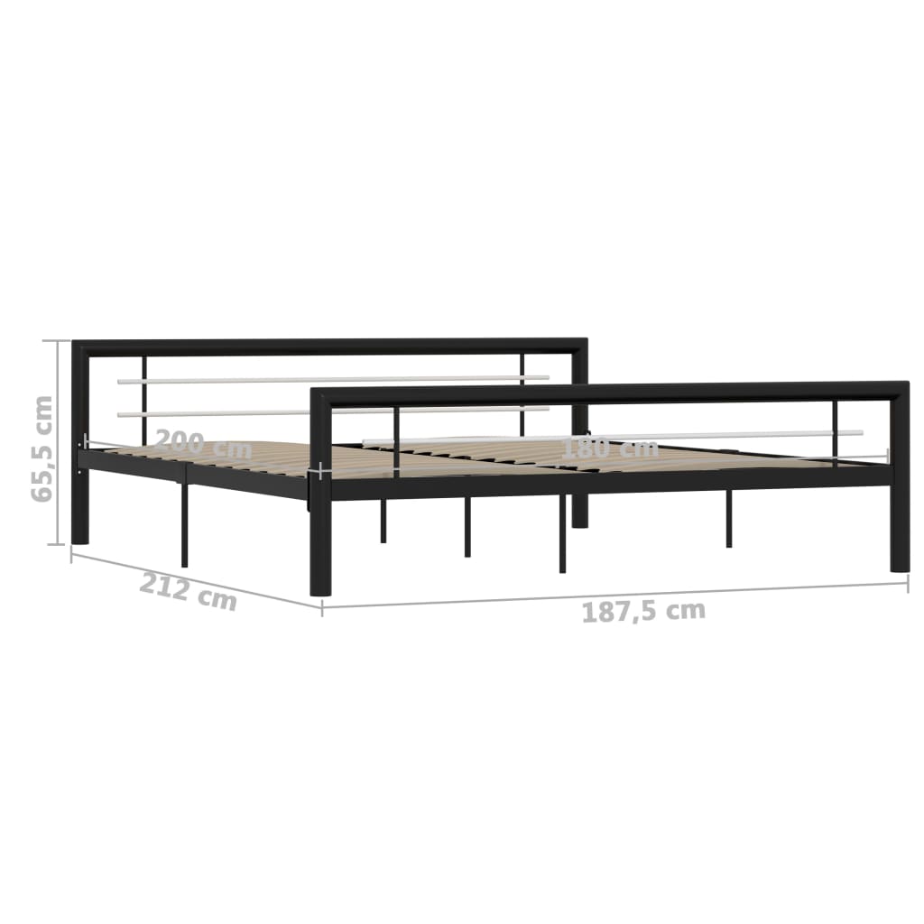 vidaXL Cadru de pat, negru și alb, 180 x 200 cm, metal