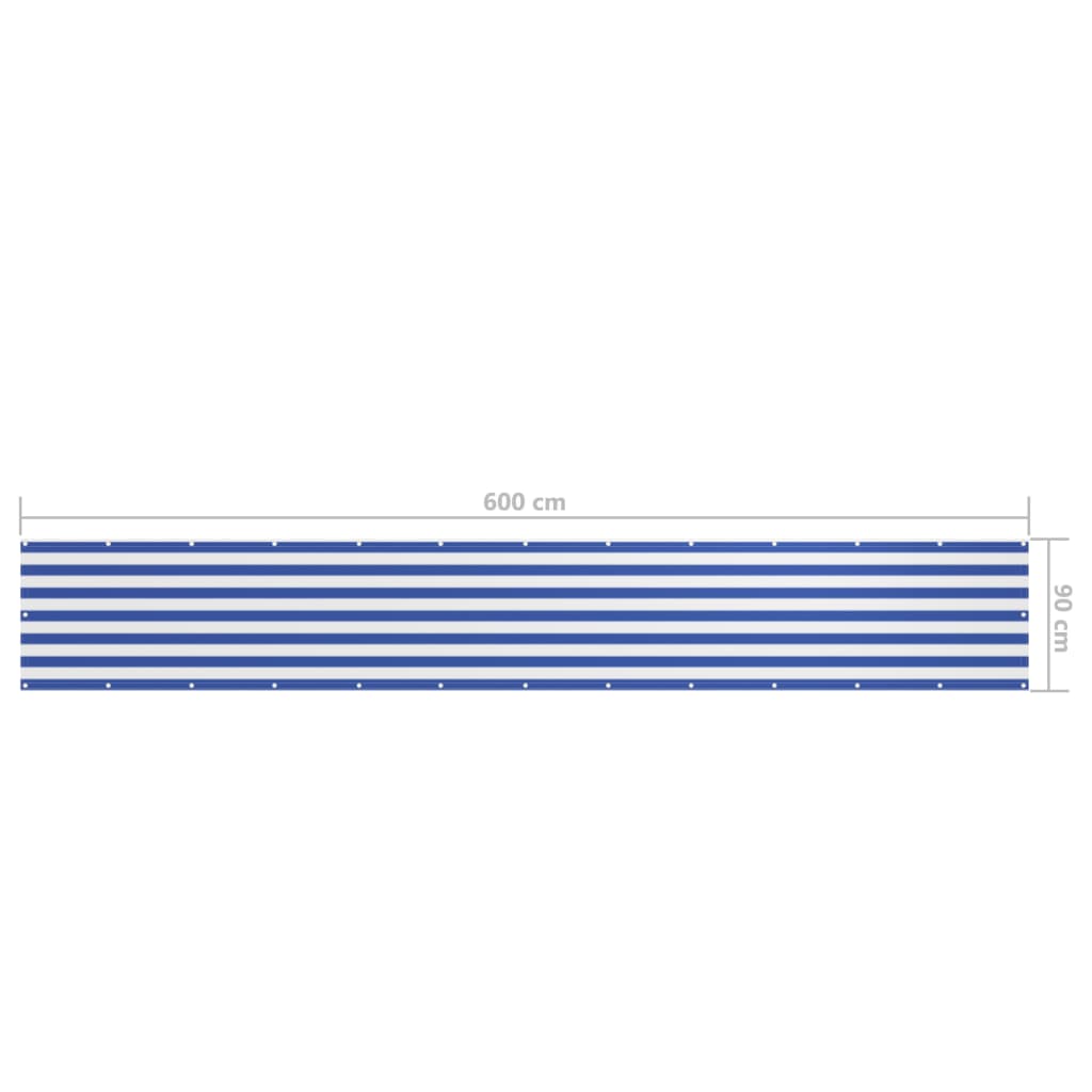 vidaXL Paravan de balcon, alb și albastru, 90x600 cm, țesătură oxford