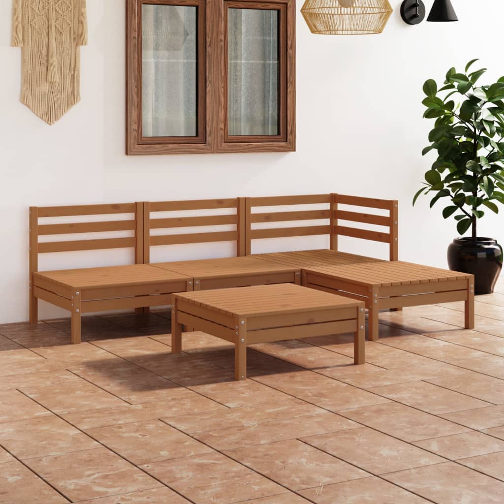 vidaXL Set mobilier de grădină, 5 piese, maro miere, lemn masiv pin