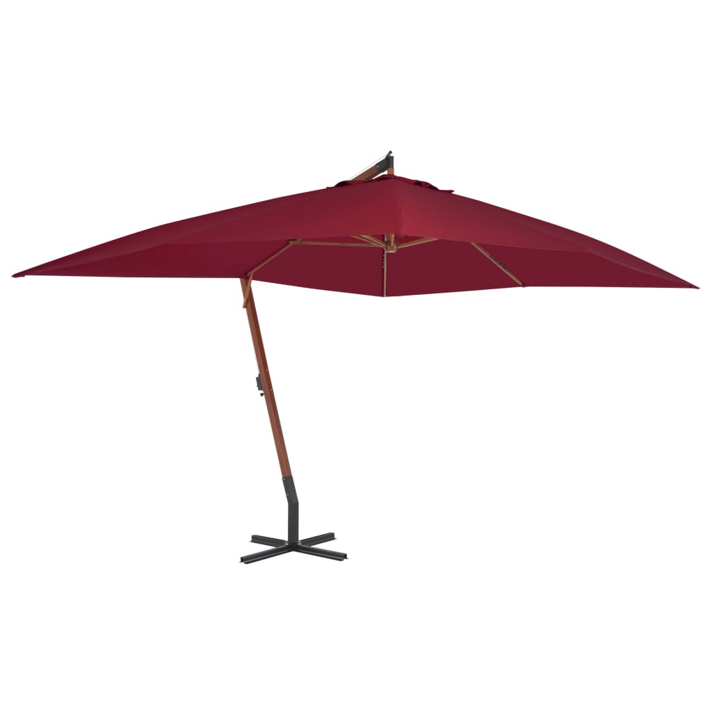 vidaXL Umbrelă suspendată cu stâlp din lemn, roșu bordo, 400x300 cm