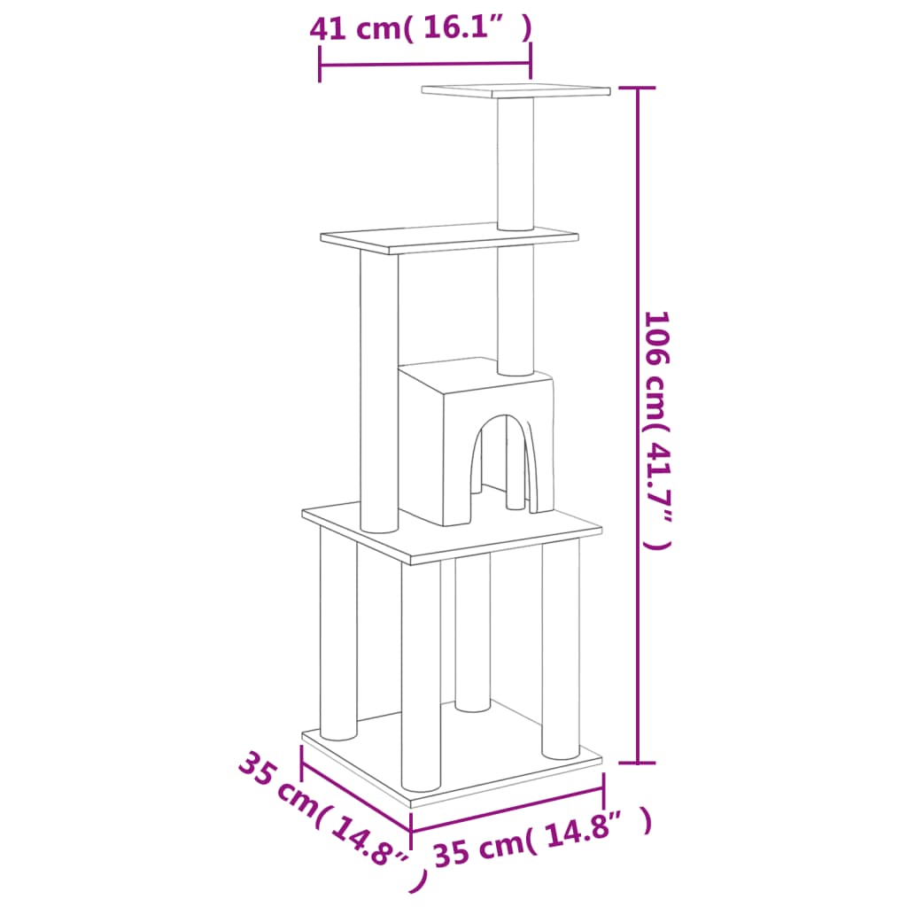 vidaXL Ansamblu pisici, stâlpi din funie sisal, gri deschis, 105 cm