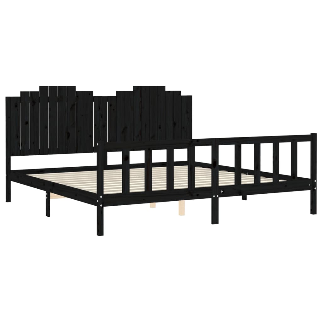 vidaXL Cadru pat cu tăblie 200x200 cm, negru, lemn masiv
