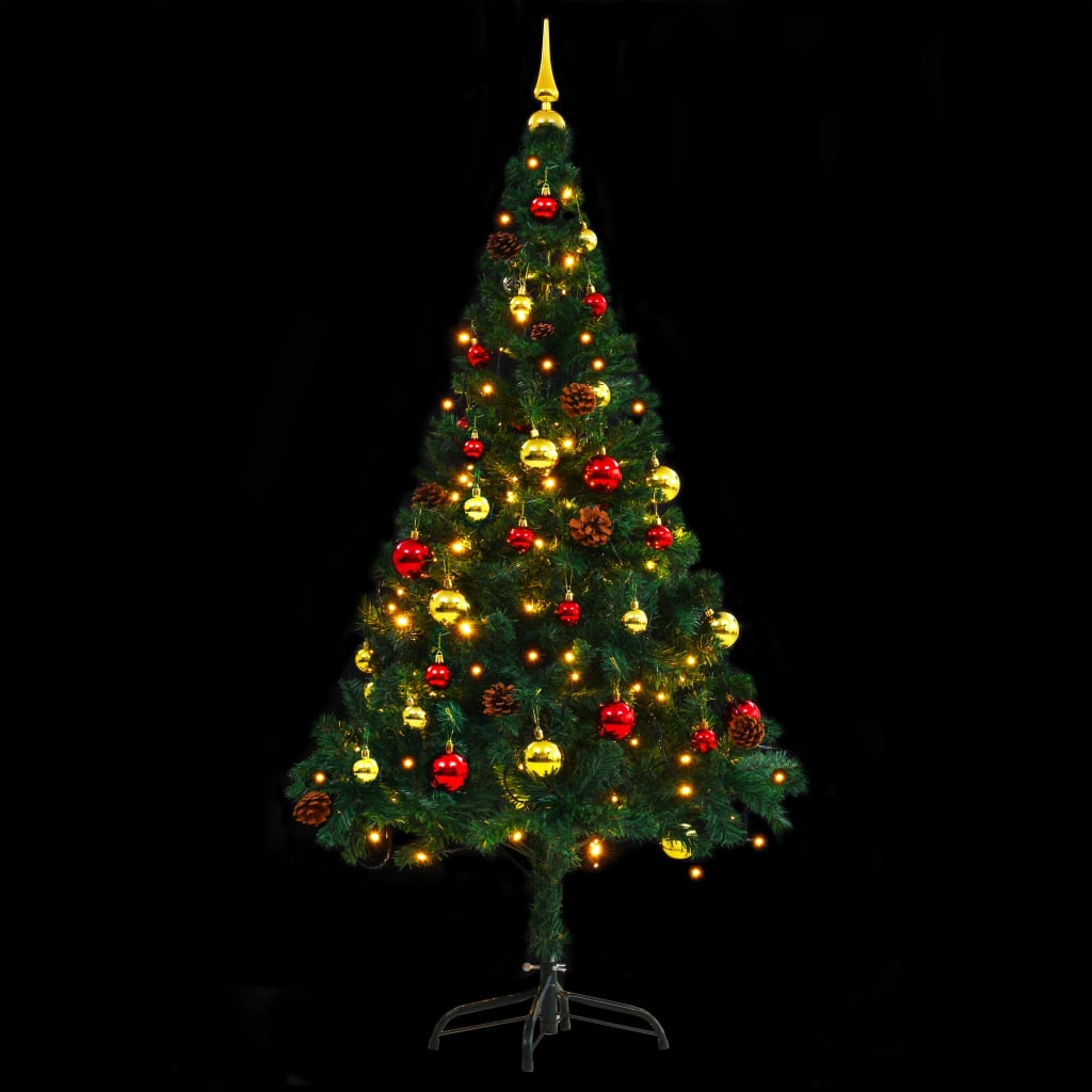 vidaXL Brad de Crăciun artificial pre-iluminat cu globuri verde 150 cm
