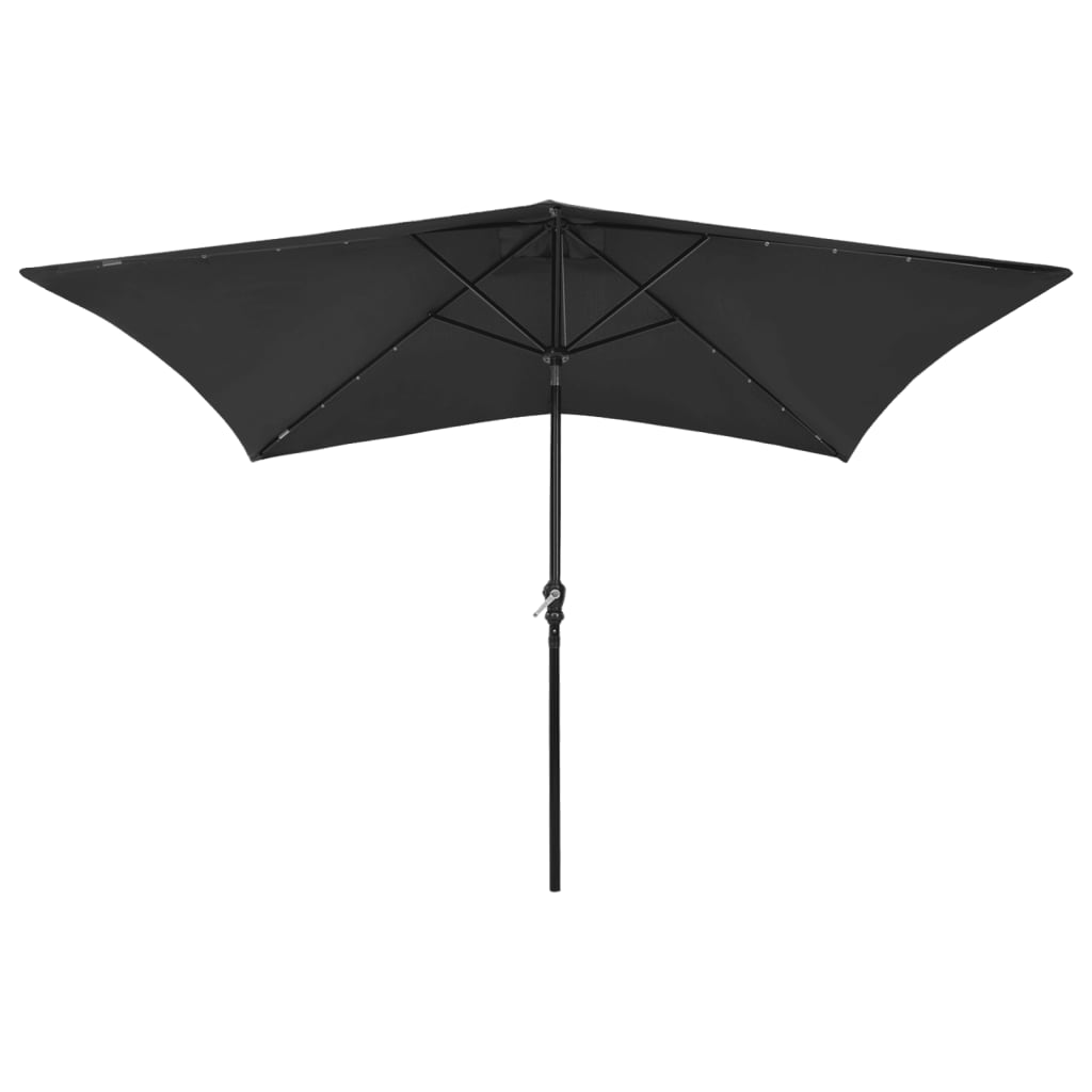 vidaXL Umbrelă de soare cu stâlp din oțel & LED-uri, negru, 2x3 m
