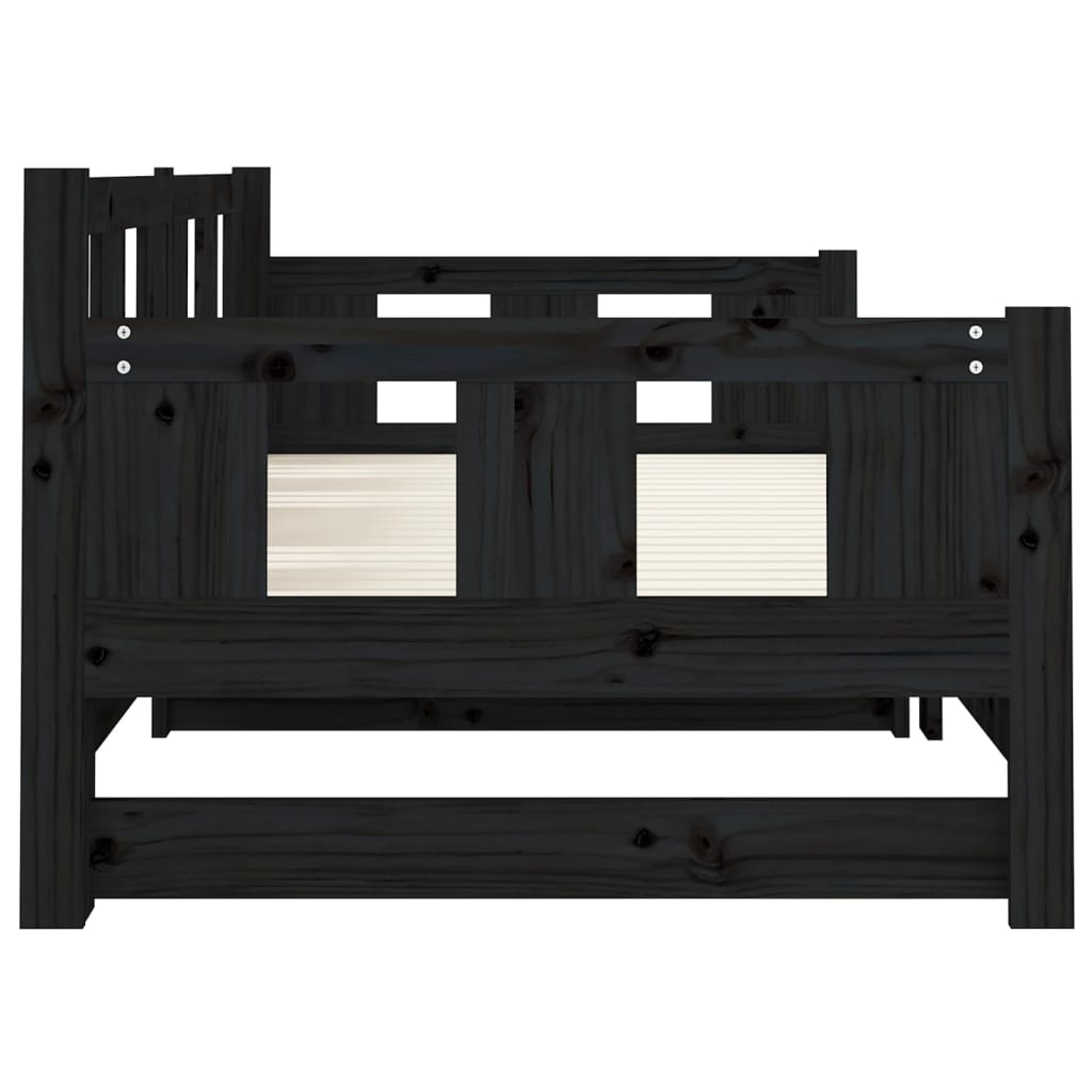 vidaXL Pat extensibil de zi, negru, 2x(90x190) cm, lemn masiv pin