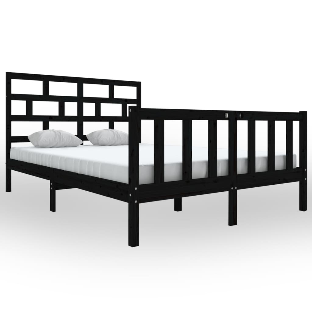 vidaXL Cadru de pat King Size, negru, 150x200 cm, lemn masiv de pin