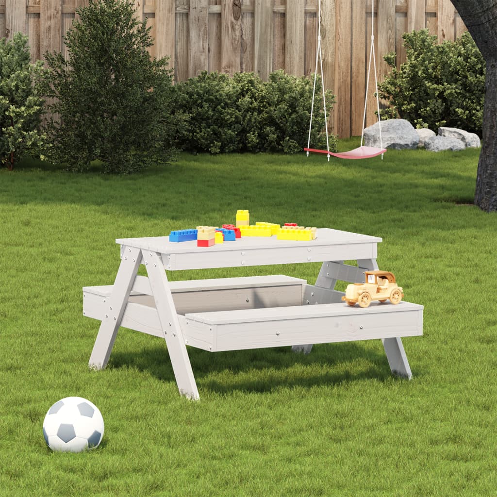 vidaXL Masă de picnic pentru copii, alb, 88x97x52 cm, lemn masiv pin