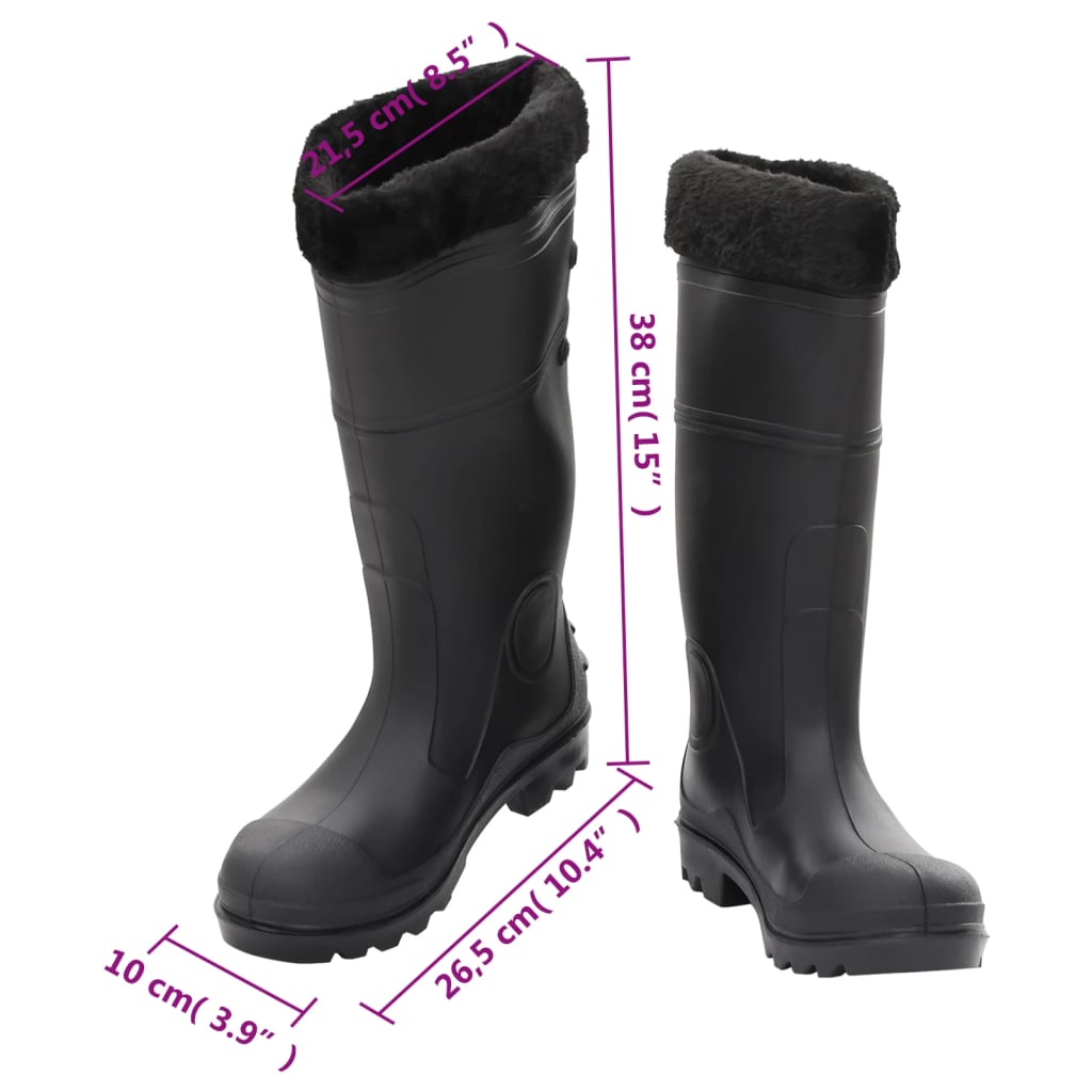 vidaXL Cizme de ploaie cu șosete detașabile, negru, mărime 39, PVC