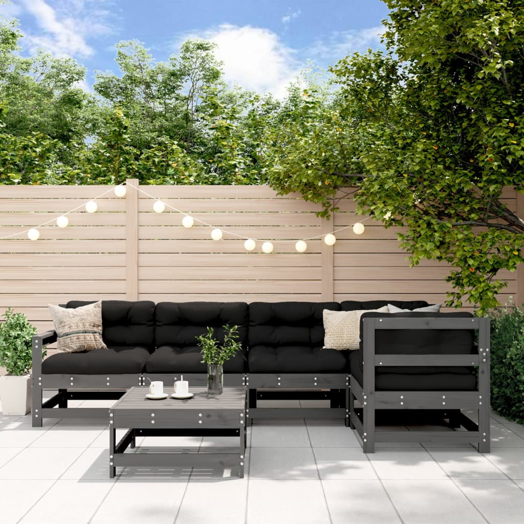 vidaXL Set mobilier relaxare grădină&perne 6 piese gri lemn masiv pin