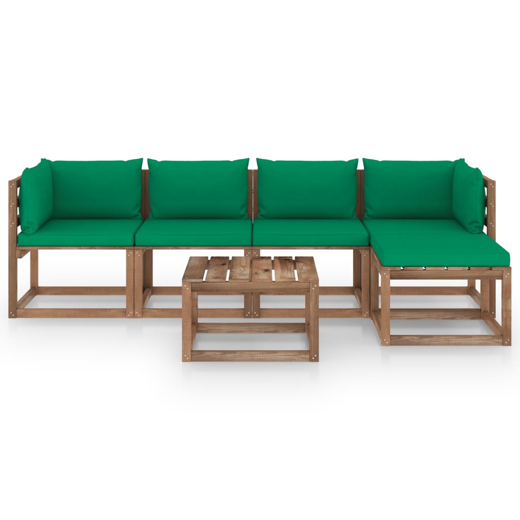 vidaXL Set mobilier de grădină cu perne verzi, 6 piese