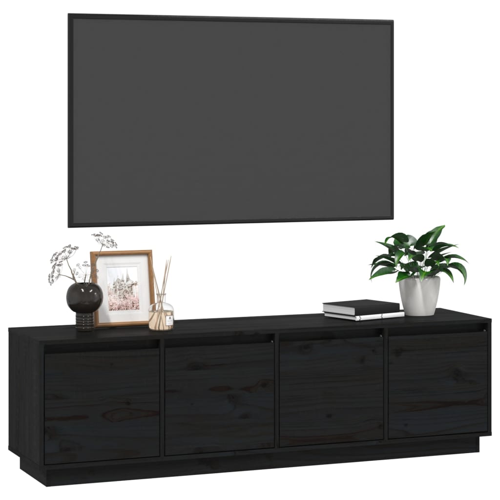 vidaXL Comodă TV, negru, 156x37x45 cm, lemn masiv de pin