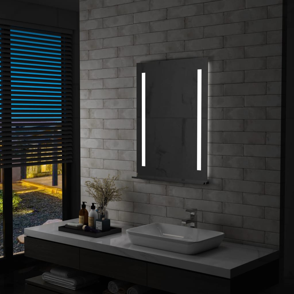 vidaXL Oglindă cu LED de perete pentru baie, cu raft, 60 x 80 cm