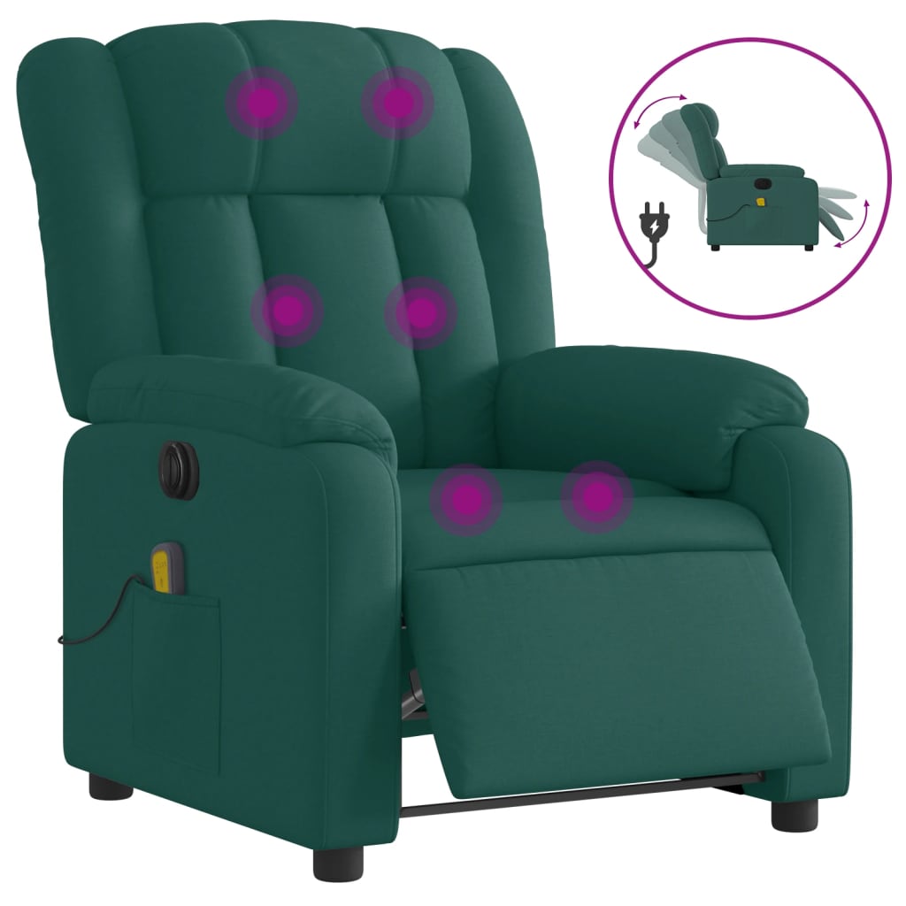 vidaXL Fotoliu electric de masaj rabatabil, verde închis, textil