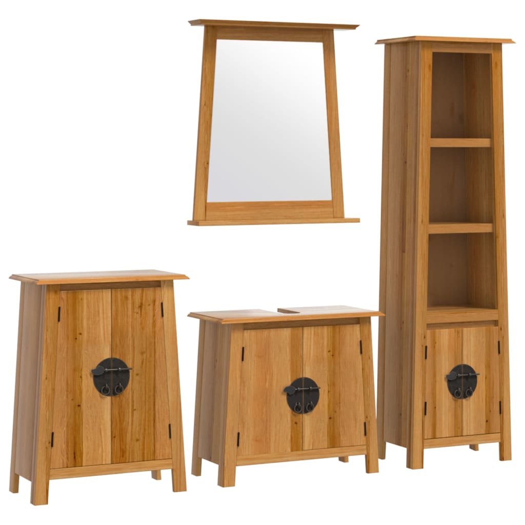 vidaXL Set mobilier de baie, 4 piese, lemn masiv de pin