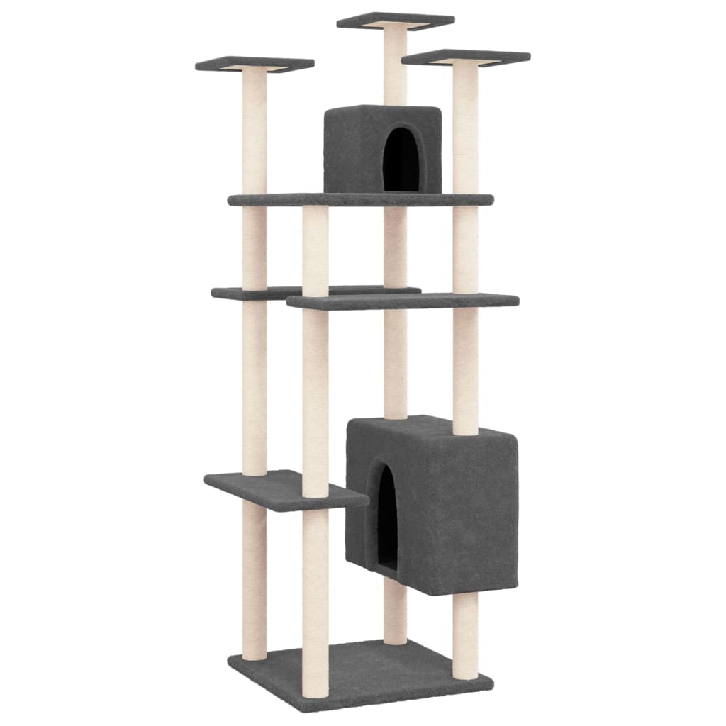 vidaXL Ansamblu de pisici, stâlpi din funie sisal, gri închis, 162 cm