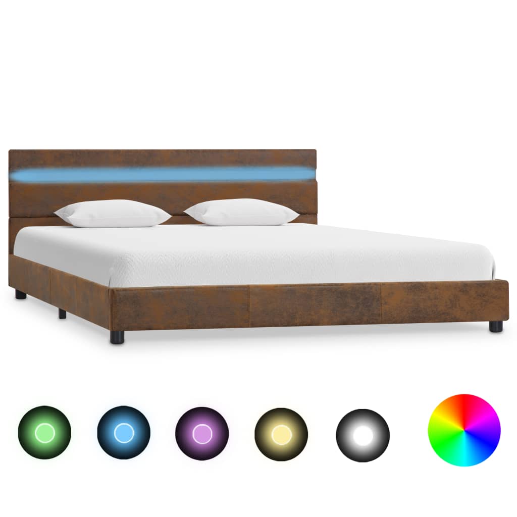 vidaXL Cadru de pat cu LED, maro, 140 x 200 cm, material textil
