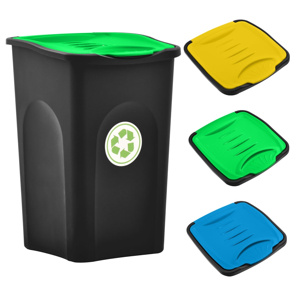 vidaXL Coș de gunoi cu capac cu balamale 50 L, negru și verde