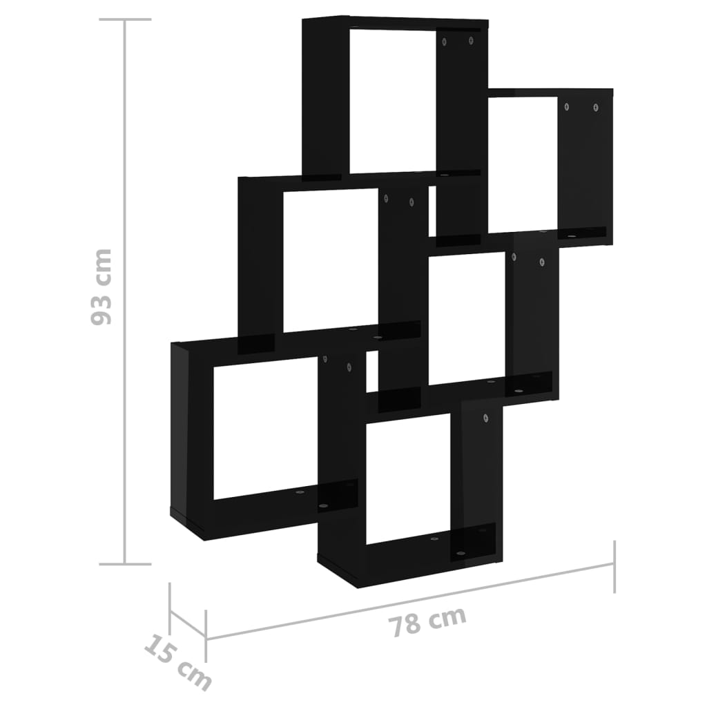 vidaXL Raft de perete cub, negru lucios, 78x15x93 cm PAL